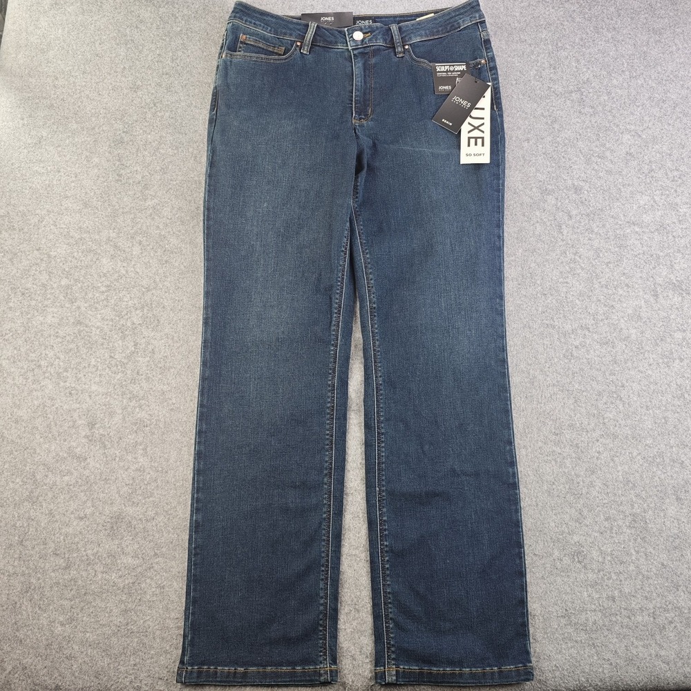 Jones New York Lexington Straight Jeans Women's 12 NWT Blue Dark Wash Stretch
